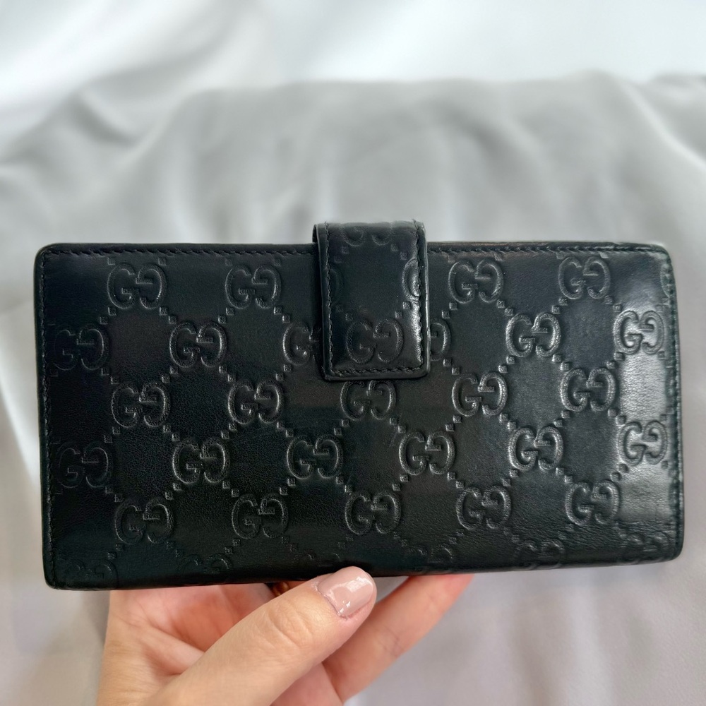 100% Authentic Gucci GG Black Leather Long Bi-Fold Wallet - Picture 2 of 13